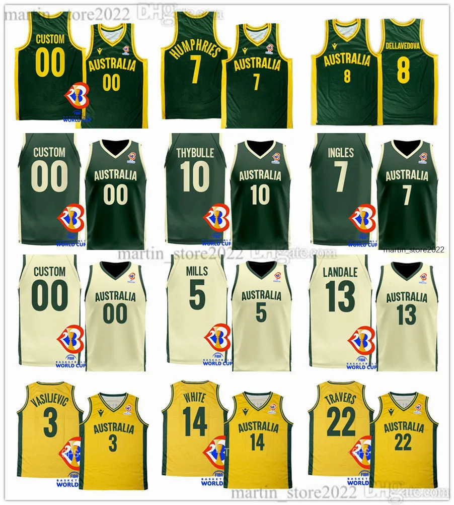 2023 Australia koszulki do koszykówki 7 Joe Ingles 5 Patty Mills 10 Matisse Thybulle 8 Matthew Dellavedova 1 Dante Exum Nick Kay 13 Jock Landale 6 Josh Giddey Cooks Daniels