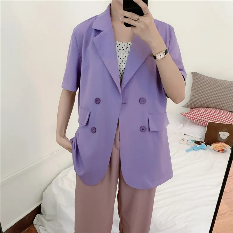 Kvinnor kostymer blazers casual lös sommar kort hylsa kostym jacka kappa kvinnor mode överdimensionerade vändkrage blazer 2xl 230727