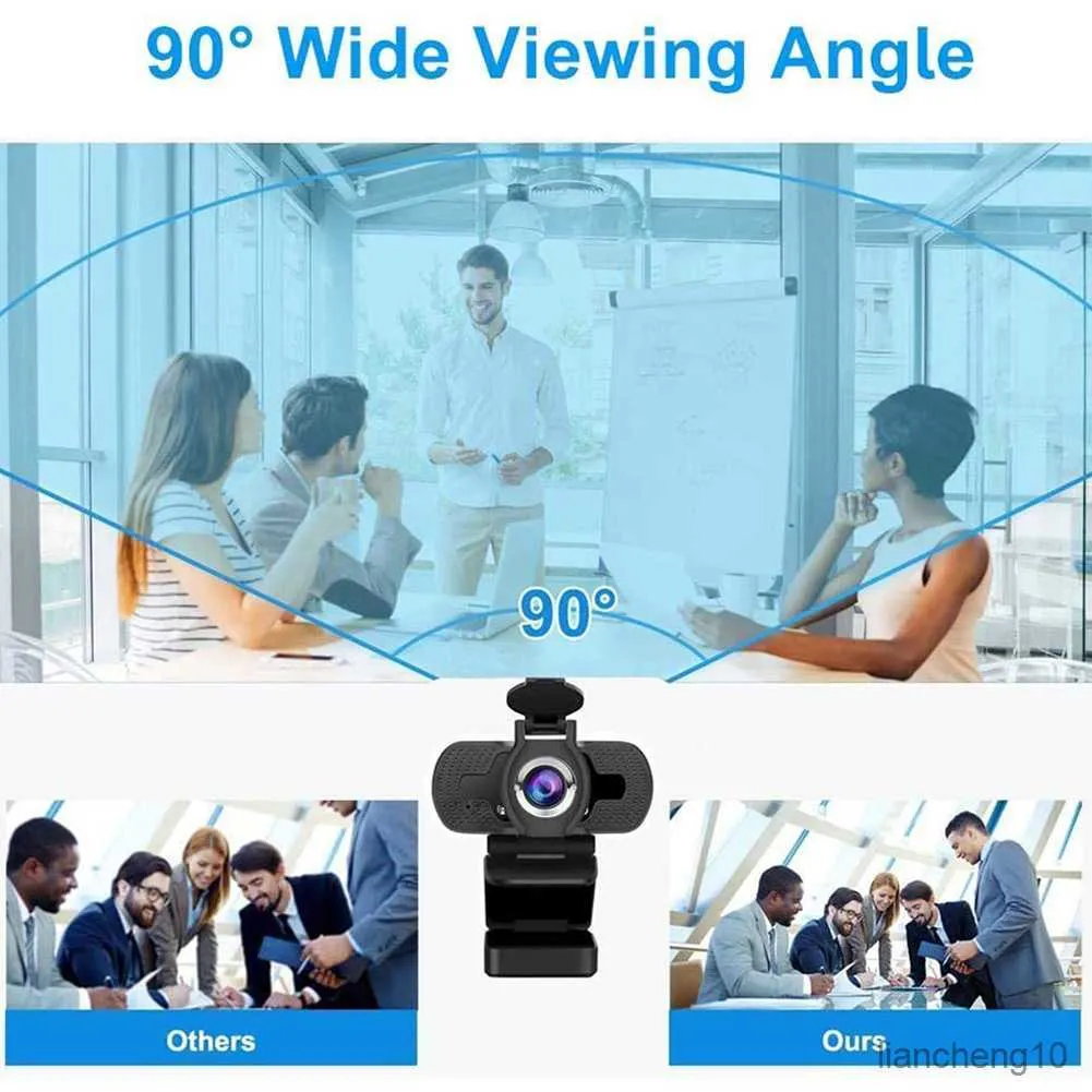 Webbkameror Web Camera med Privacy 1080p Cover Auto Focus PC Webcam för Office Caring Computer Supplies R230728