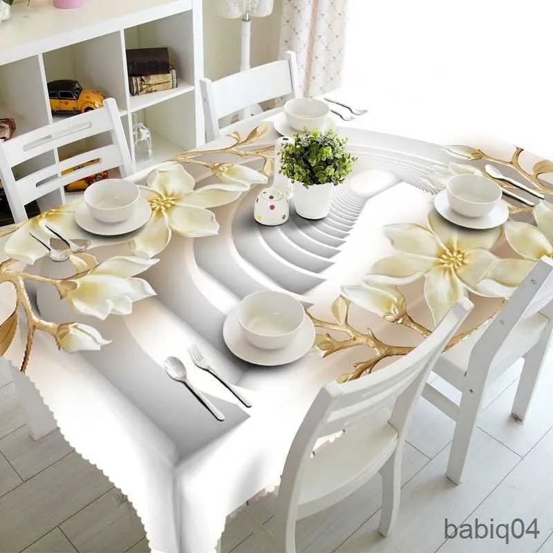 Bord trasa 3D snidade blommor mönster bordsduk vattentät tyg rektangulär bröllop matsal soffbord täcker kök hem textiler r230726
