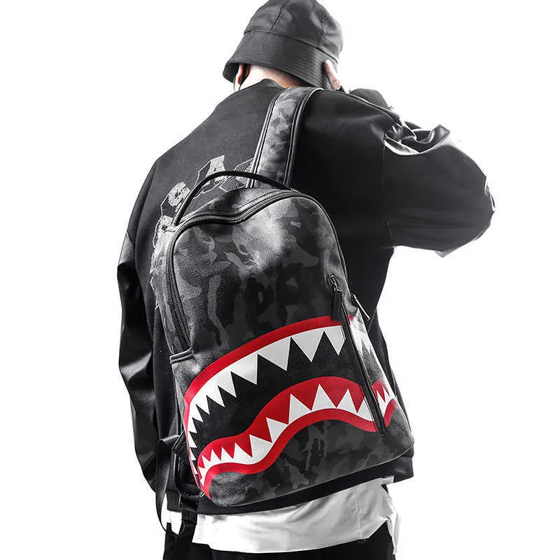 Cartoon Shark 15.6 Inch Backpack For Men Large Capacity E