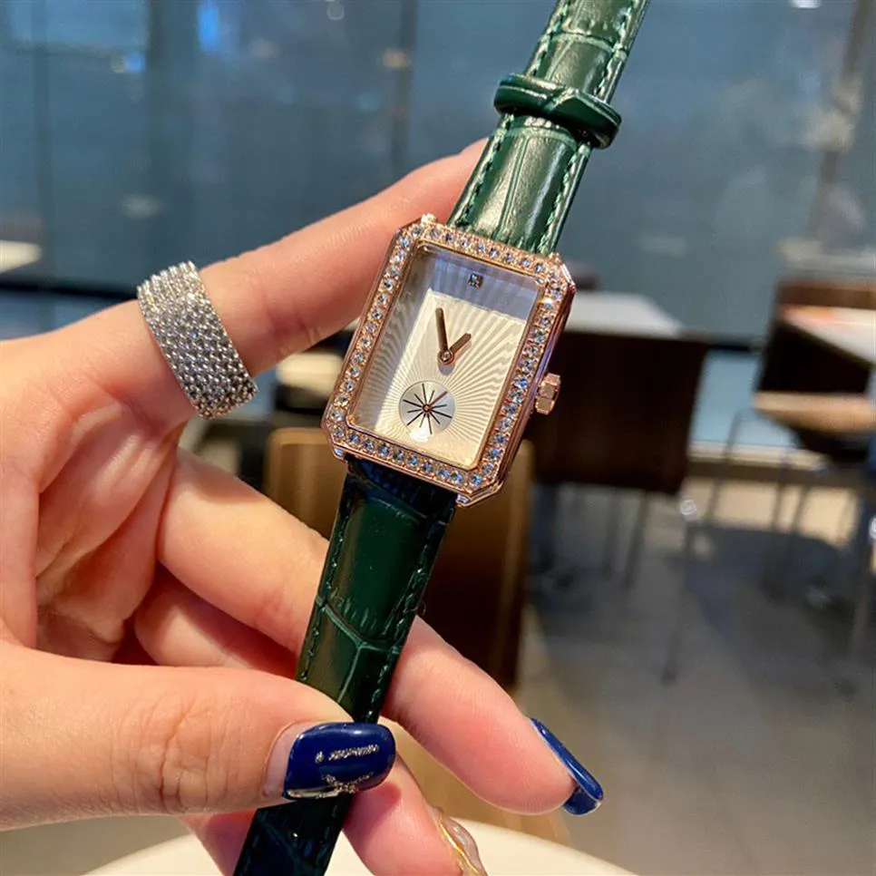 Populaire Casual Top Marque montre-bracelet à quartz pour Femmes Fille Cristal Rectangle style Bracelet En Cuir Montres CHA38265p