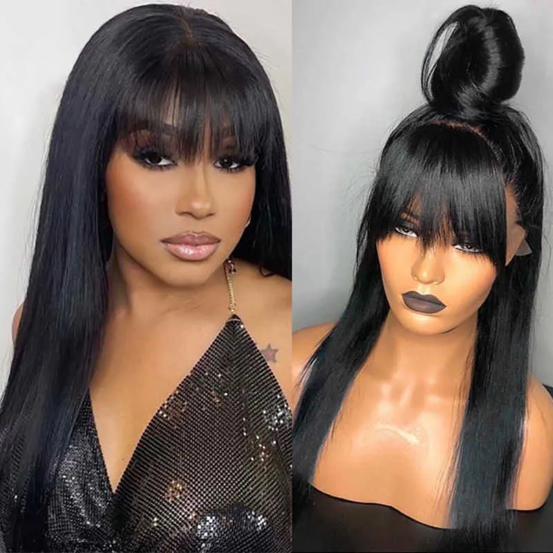 Synthetic Wigs Straight Lace Wigs with Bangs Synthetic Long for Black Women Heat Resistant Fibre Cheaper Natural Wig Daily Use 230227