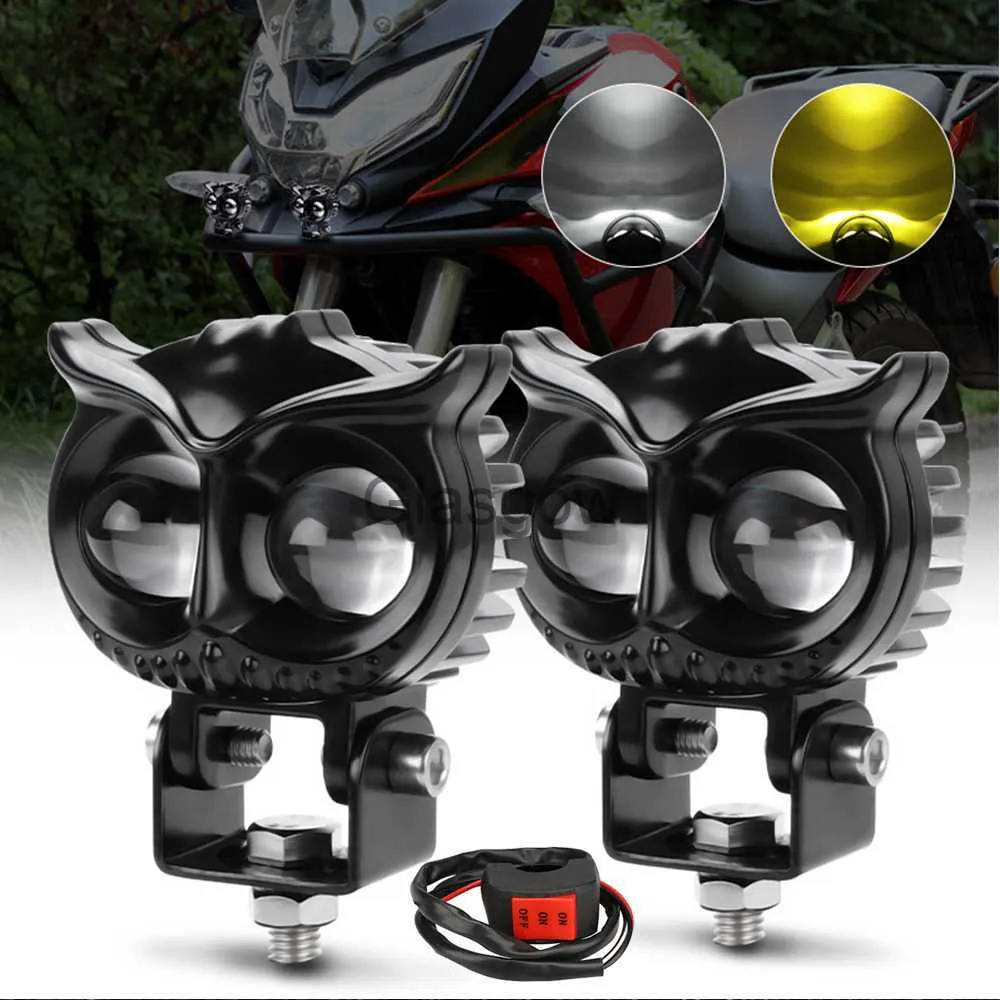 Motorfietsverlichting Motorfietsen Led-koplamp Mistlamp Auto Dual Color Uil Design Head Light ATV-scooter voor extra spotlight Lampaccessoires x0728