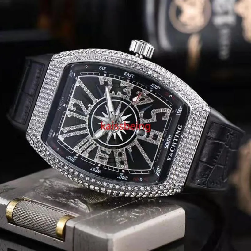 138 Mens montre mouvement à quartz montres bracelet en caoutchouc brillant diamant icd out boîtier en acier inoxydable montre pour hommes style de vie wate278l