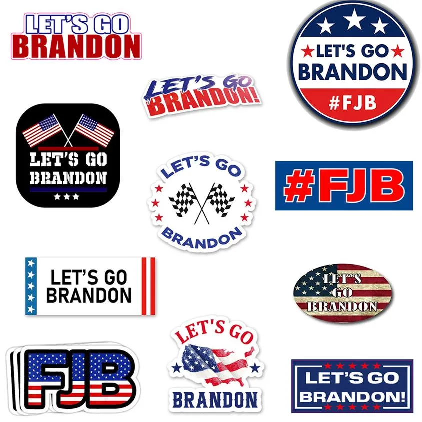 Lets Go Brandon Flag Sticker 100st Lot USA President klistermärken för telefon Skateborad Bagage Notebook Helmet Car Bike Decal238C