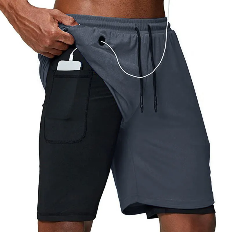 Pantalones cortos para hombre para correr Fiess Gym Training 2 en 1, deportes de secado rápido, trotar, doble cubierta, pantalones cortos de verano para hombre 230727