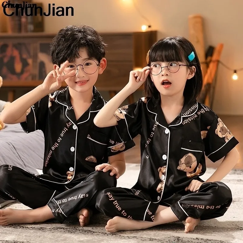 Pajamas 100 Satin for 3 to 14 Years Kids Pyjamas Childrens Cotton Sleepwear Baby Homewear Night Suits Boys Silk Pajama Sets 230728