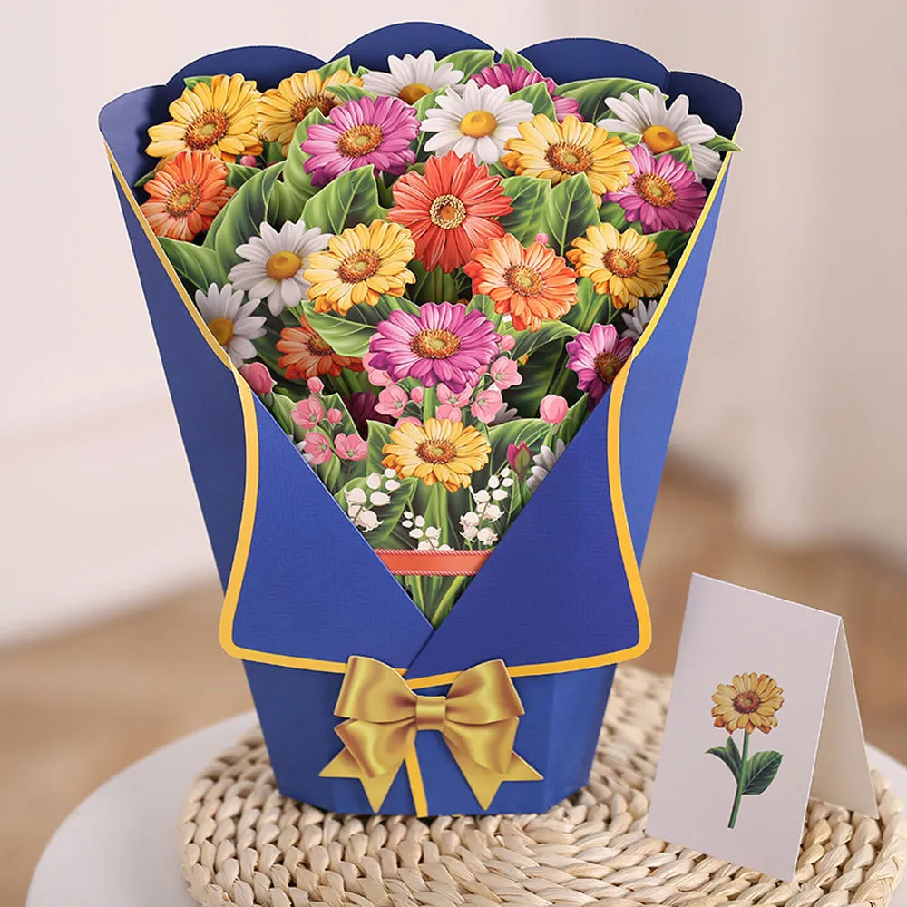 グリーティングカード3Dポップアップマザーデイカードギフト花のブーケグリーティングカードお母さんの妻の誕生日の共感
