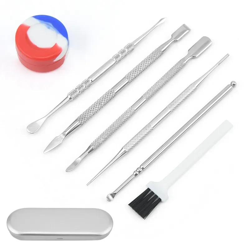 Latest Colorful Smoking 7in1 Kit Portable Stainless Steel Dry Herb Tobacco Oil Rigs Spoon Wax Shovel Dabber Scoop Hookah Bong Straw Tip Nails Cleaning Brush DHL