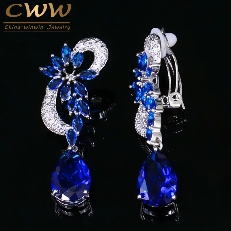 Oreille Cuff CWWZircons Non percé Vintage bleu royal CZ cristal fleur forme sans trou oreille mariée Clip boucles d'oreilles sans piercing CZ023 230728