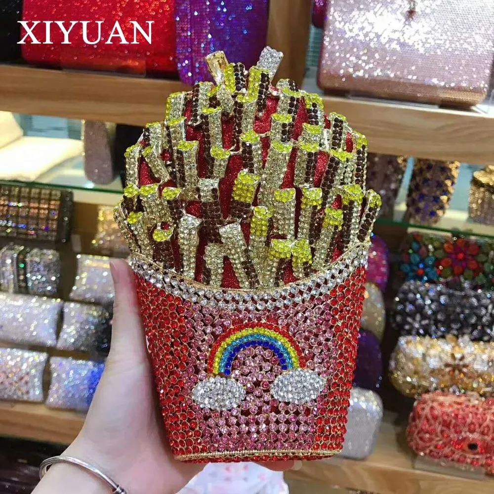 Вечерние сумки XIYUAN в форме картофеля фри Bling Crystal Кошелек-клатч Сумочка для женщин Свадебная вечеринка Алмазные кошельки Minaudiere золото 230727