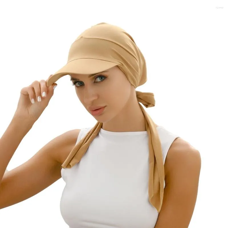 Wide Brim Hats Women Long Tail Head Scarf Wrap Turban Hat Muslim Underscarf Elastic Headband Baseball Cap Classic Sunshade