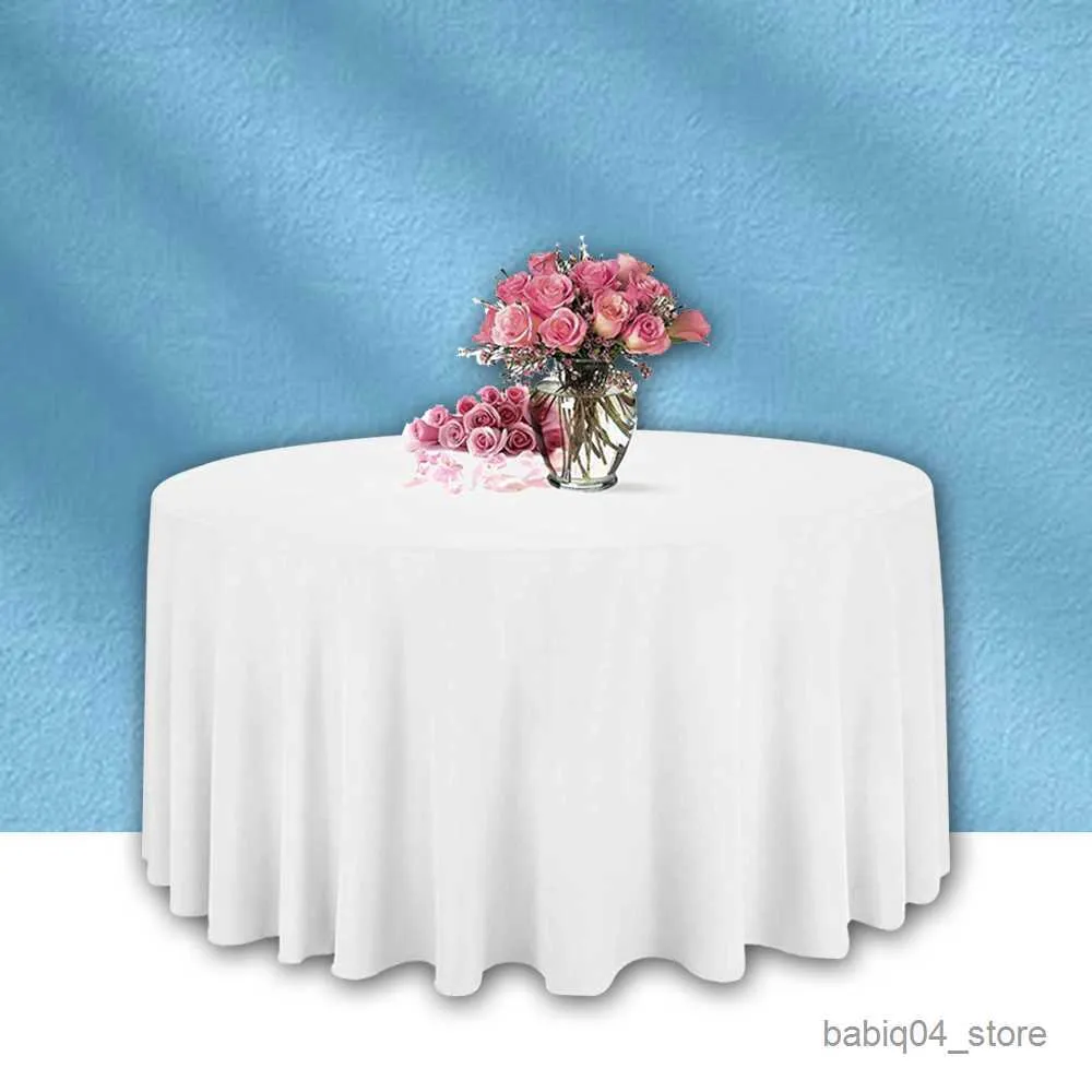 Nappe Ronde Nappes Blanc Couture Tissu Élégant Solide Nappe pour Noël Anniversaire Fête De Mariage Hôtel Décoration R230819