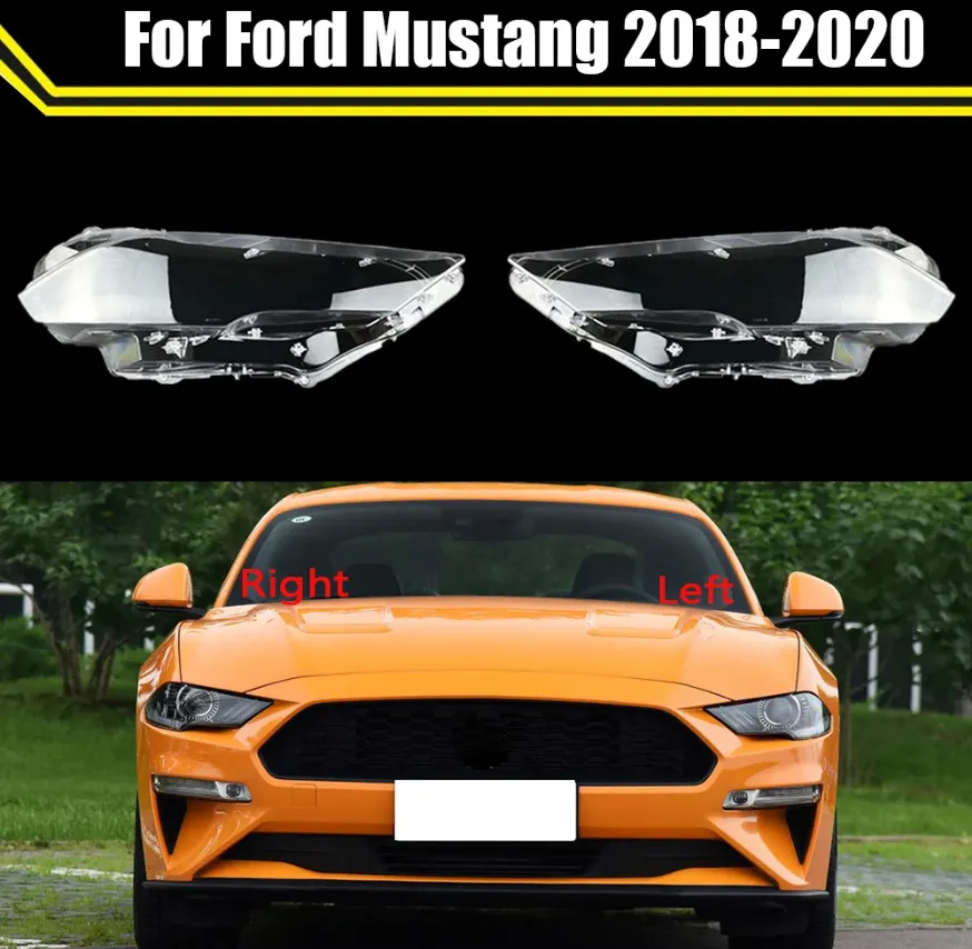 För Ford Mustang 2018-2020 Främre strålkastare Transparenta lampskärmar Lampskal Masker strålkastarglaslins täcker ljusa mössor