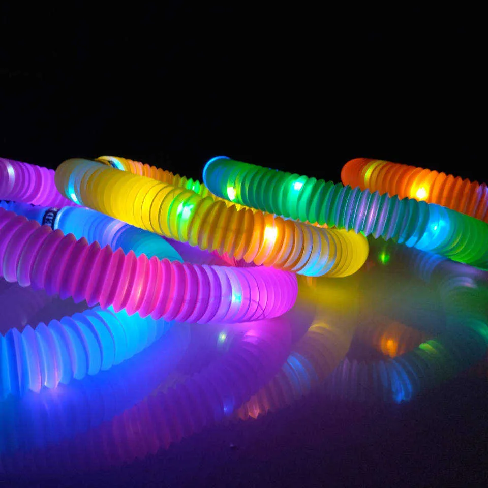 DIY Luminous  Tubes Led Fluorescent Color Retractable Plastic Tube Kids Sensory Toys Adults Child Stress Relieve Squeeze Toy