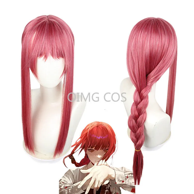 Pelucas de Cosplay Anime Chainsaw Man Makima Cosplay peluca larga naranja rosa resistente al calor pelo sintético fiesta papel cuernos 230727