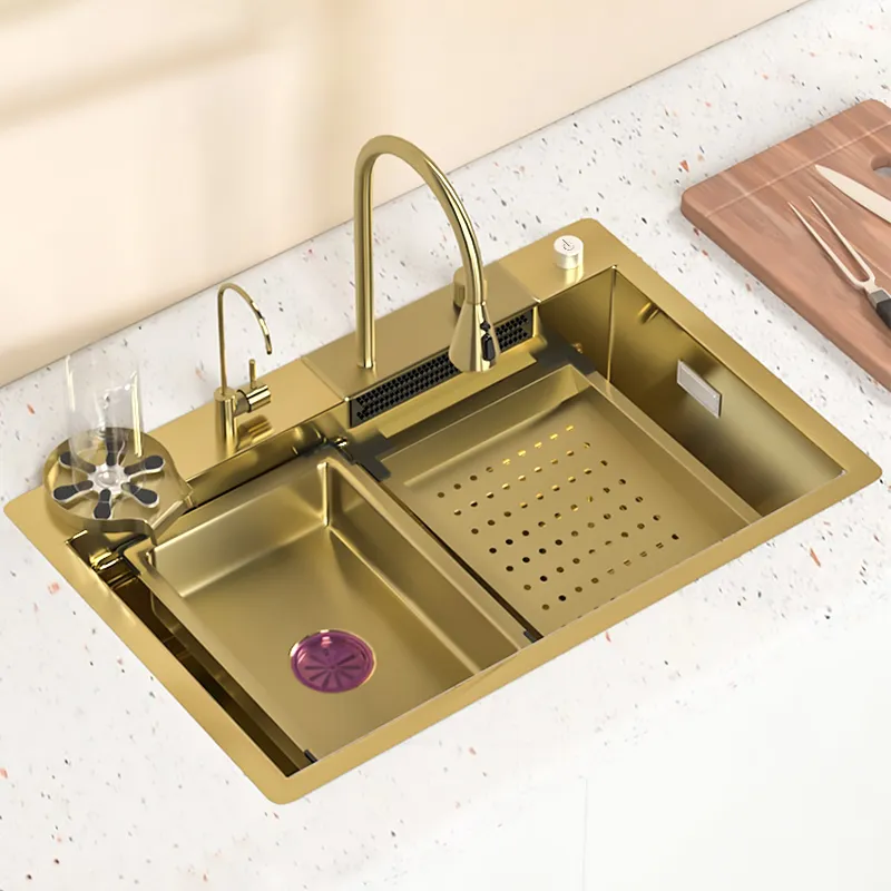 KITCHEN SINK ゴールデンスクエア シングルボウルバー準備、304ステンレススチール、ゴールドシンク、ドロップインまたはアンダーマウントインストー 並行輸入品 台所の流し。シングルボウル バーカウンター 準備 ゴールド スクエア