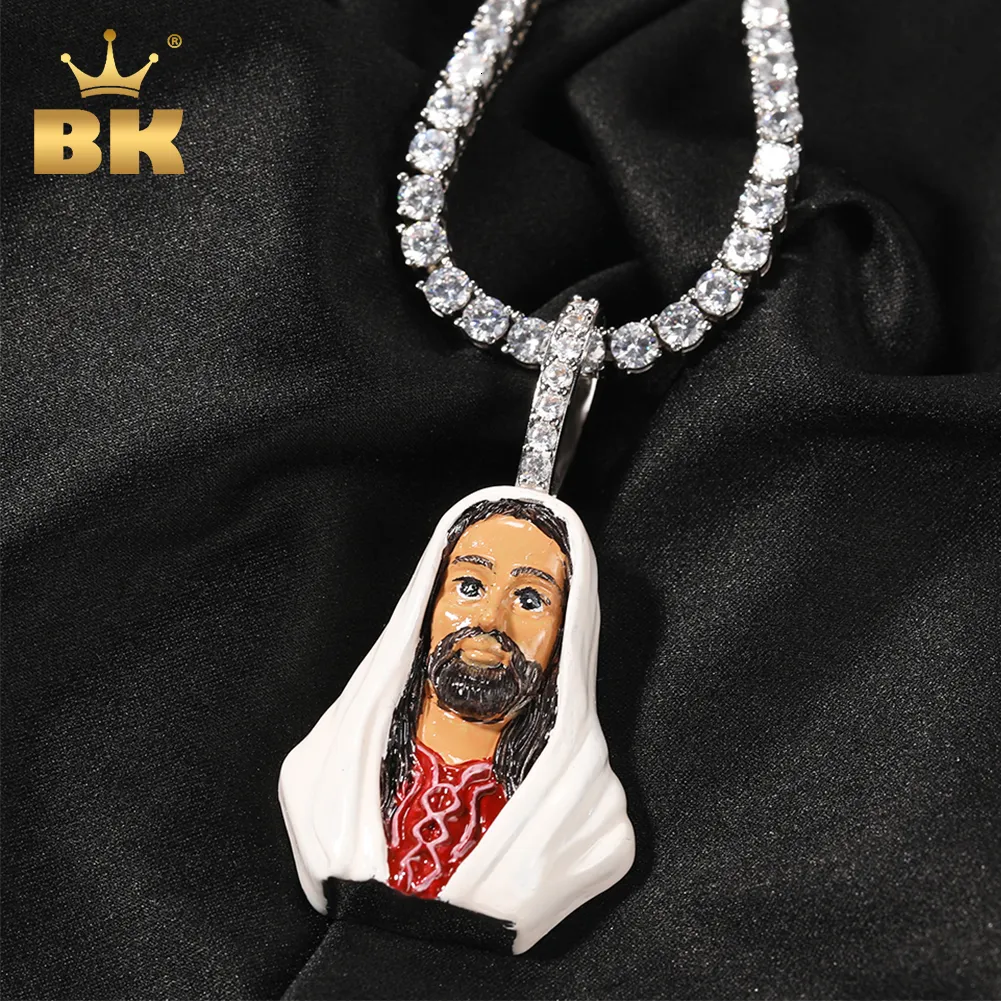 Charms DE BLING KONING Emaille Jesus Hanger Charm Hoofd Portret Tennis Chain Mannen En Vrouwen Rapper Hiphop Sieraden 230727