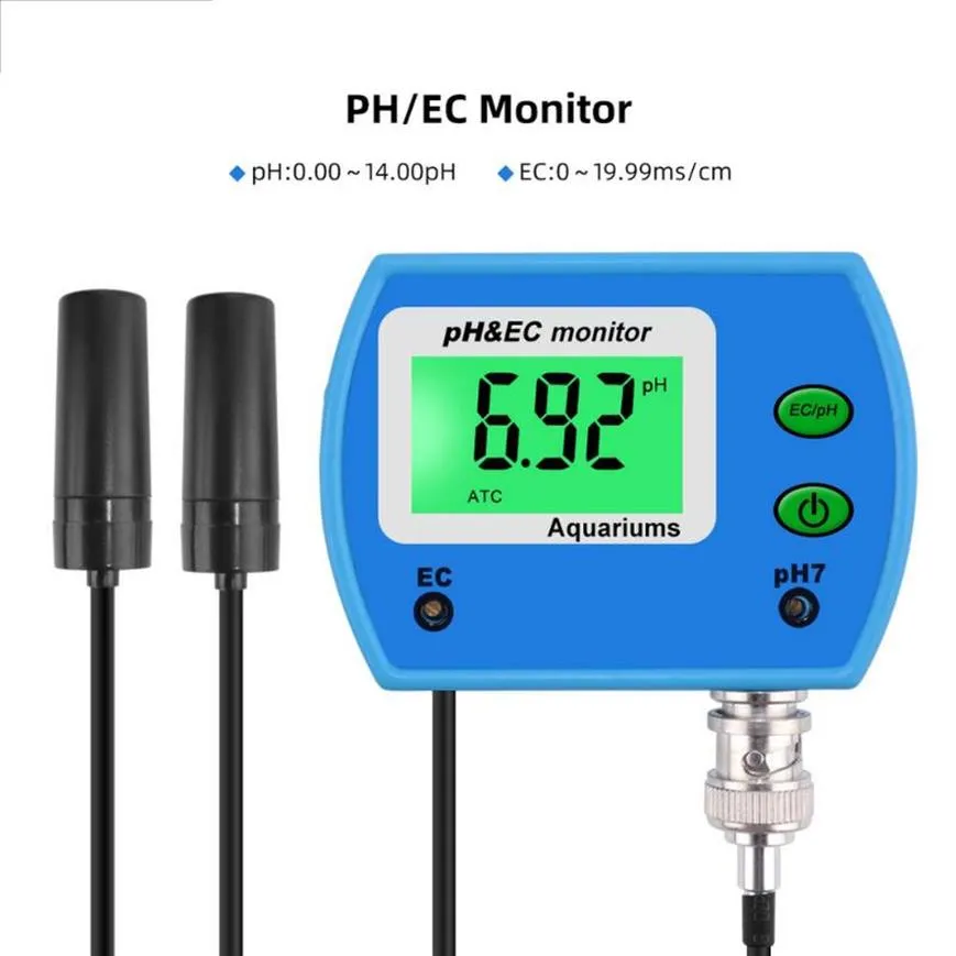 Professionnel 2 en 1 PH numérique Memarmètre EC pour aquarium Multi-paramètre de qualité de l'eau Monitor en ligne PH EC Moniteur acide 2487