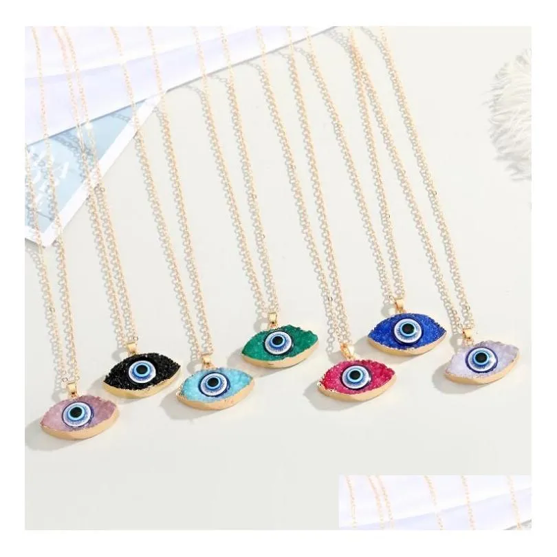 Pendentif Colliers 7 Couleurs Vintage Ethnique Ovale Turquie Mauvais Yeux Collier Pour Femmes Or Couleur Blue Eye Choker Clavicule Chaîne Turc Dhkhu