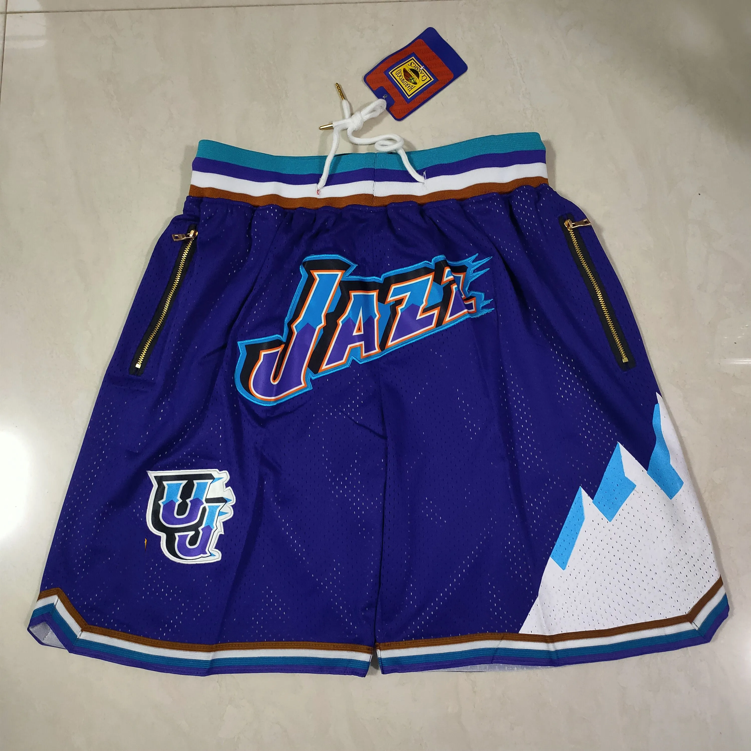 Utah''Jazz''Shorts heren Throwback Basketbalshort pocket Basketbal Jersey John 12 Stockton Karl 32 Malone