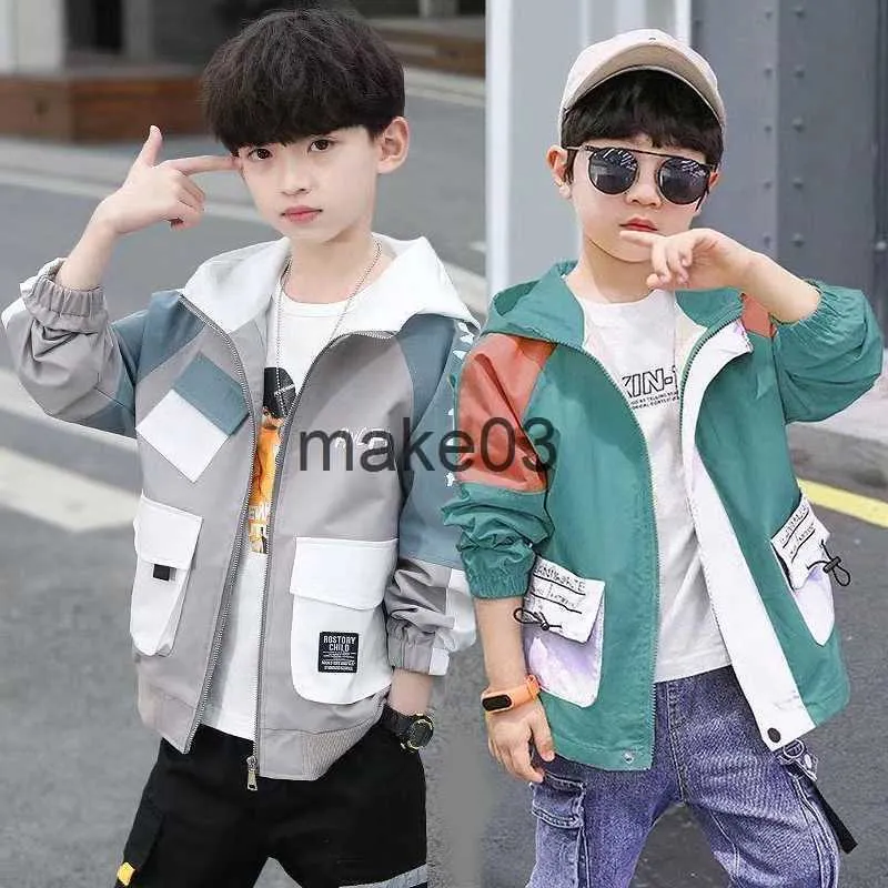 Jackets Big Size Spring Teenager Boys Coats Casual Outdoor Hooded Sweatshirt For Kids 210 Years Handsome Children Windbreaker Jacket J230728