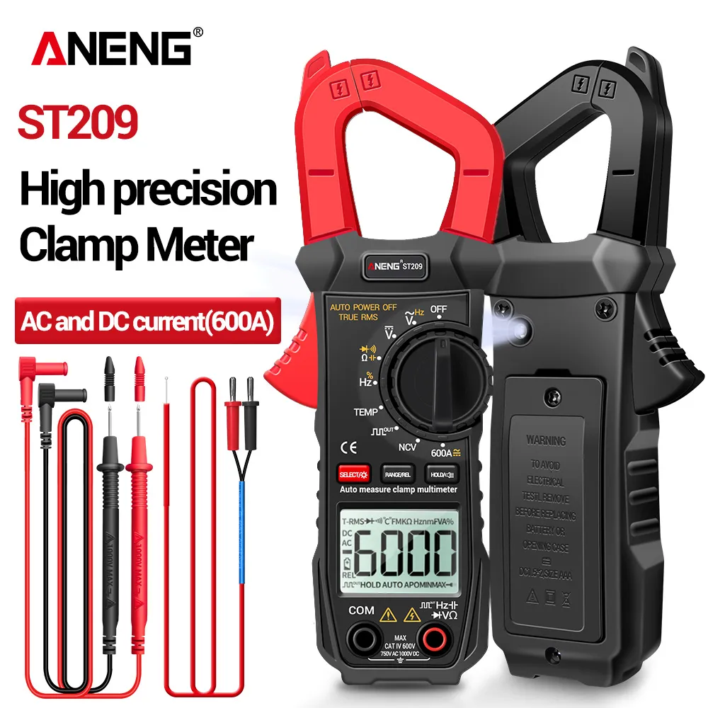 Clamp Meters Aneng St209 Digital Multimeter Clamp Meter 6000 räknar True RMS amp DC/AC Current Clamp Tester Mätare Voltmeter 400V Auto Range 230728