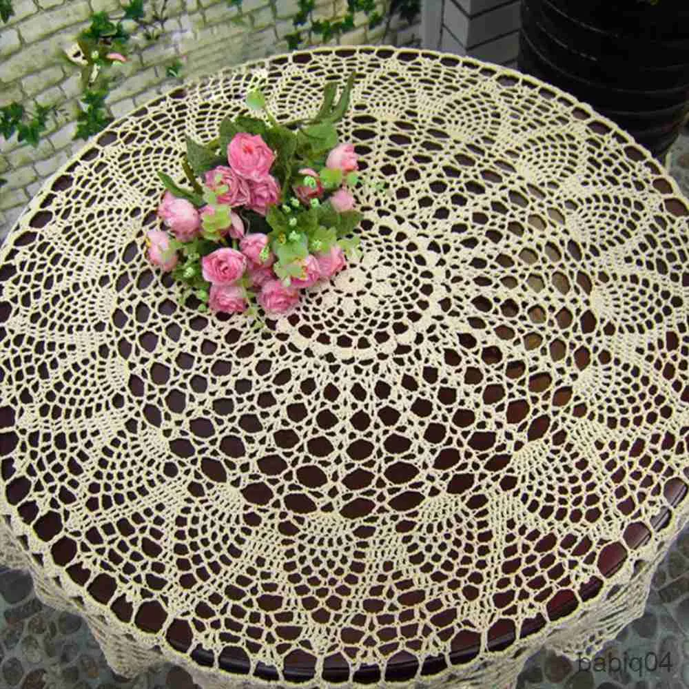 Table Cloth Round Handmade Crochet Openwork Tablecloth Cotton Lace Mat Vintage Tablecloth Home Decoration R230726