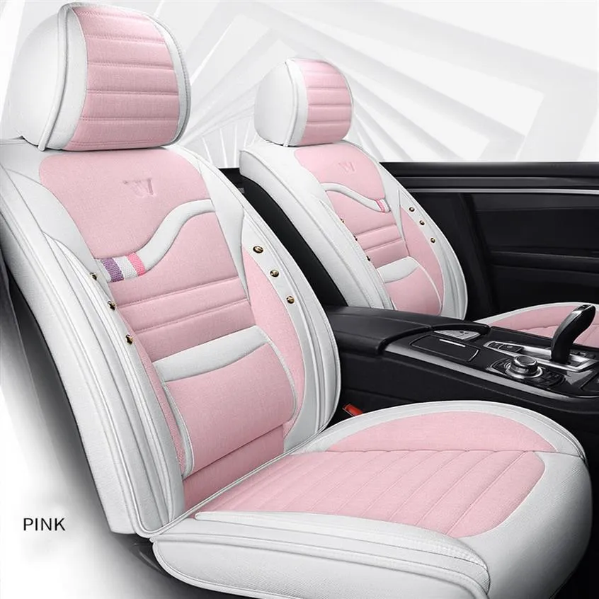 Accessori per auto universali Coprisedili per berlina Fashion Design Set completo in pelle regolabile Cinque posti Copri cuscino Tappetino rosa per W236q