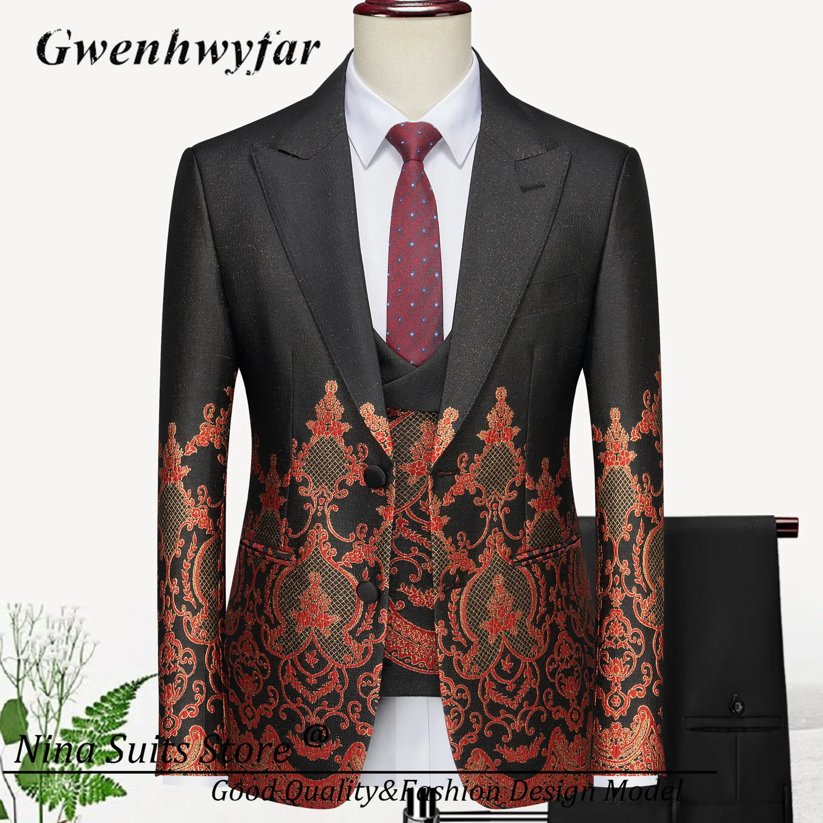 Ternos Masculinos Blazers G N Cool Men Homens Atraentes Smoking Roupas de Festa Masculino Certian Place Floral Smoking Padrinhos Dreaming Casamento Blazer Colete com Calças 230728