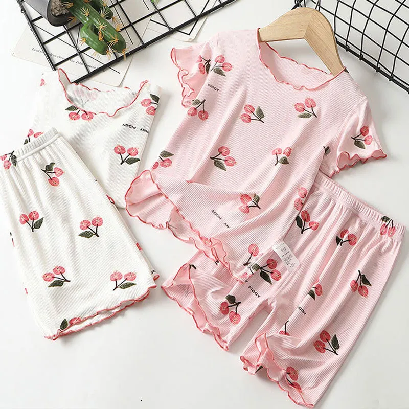 Pyjamas Mädchen Sets Sommer Kinder Nachtwäsche Eis Seide Pijamas für Kinder Atmungsaktive Baby Kleidung Set Kleinkind unterwäsche 230728