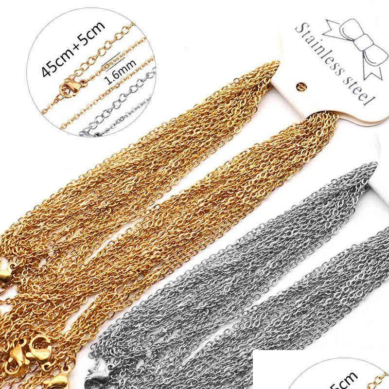 Chains 10Pcs/Lot 45Add5Cm Adjustable Gold Stainless Steel Link Necklaces Fashion Jewelry Cuban Wholesale Chain Diy Crafts Drop Deliv Dhtpv