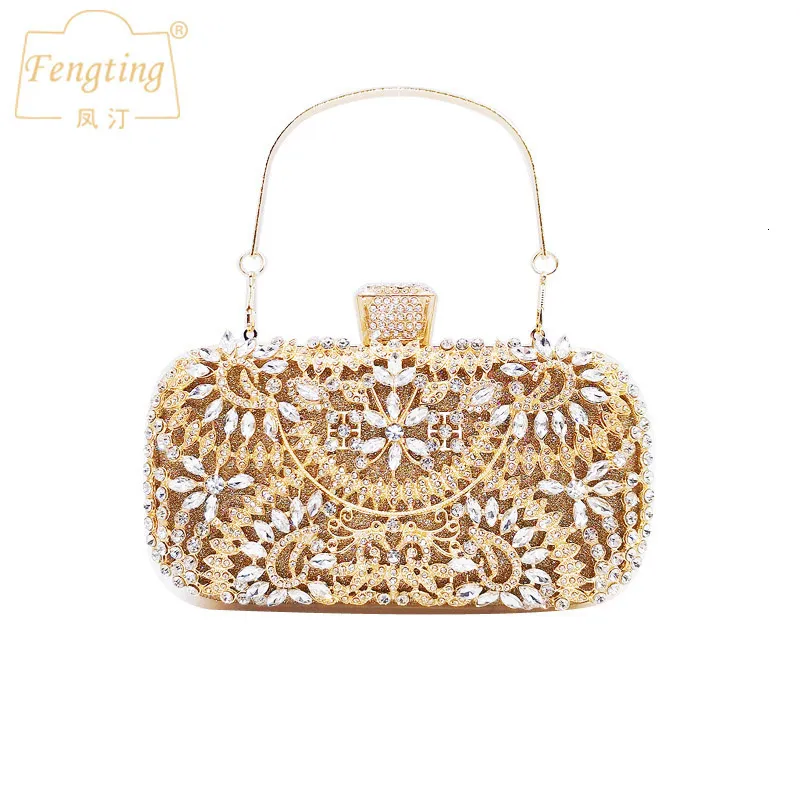 Sacs de soirée Luxe Gold Mariage Crystal Portefeuille pour la fête de mariée Bourse Femmes Exquis Sac à main Embrayage Drop B419 230727