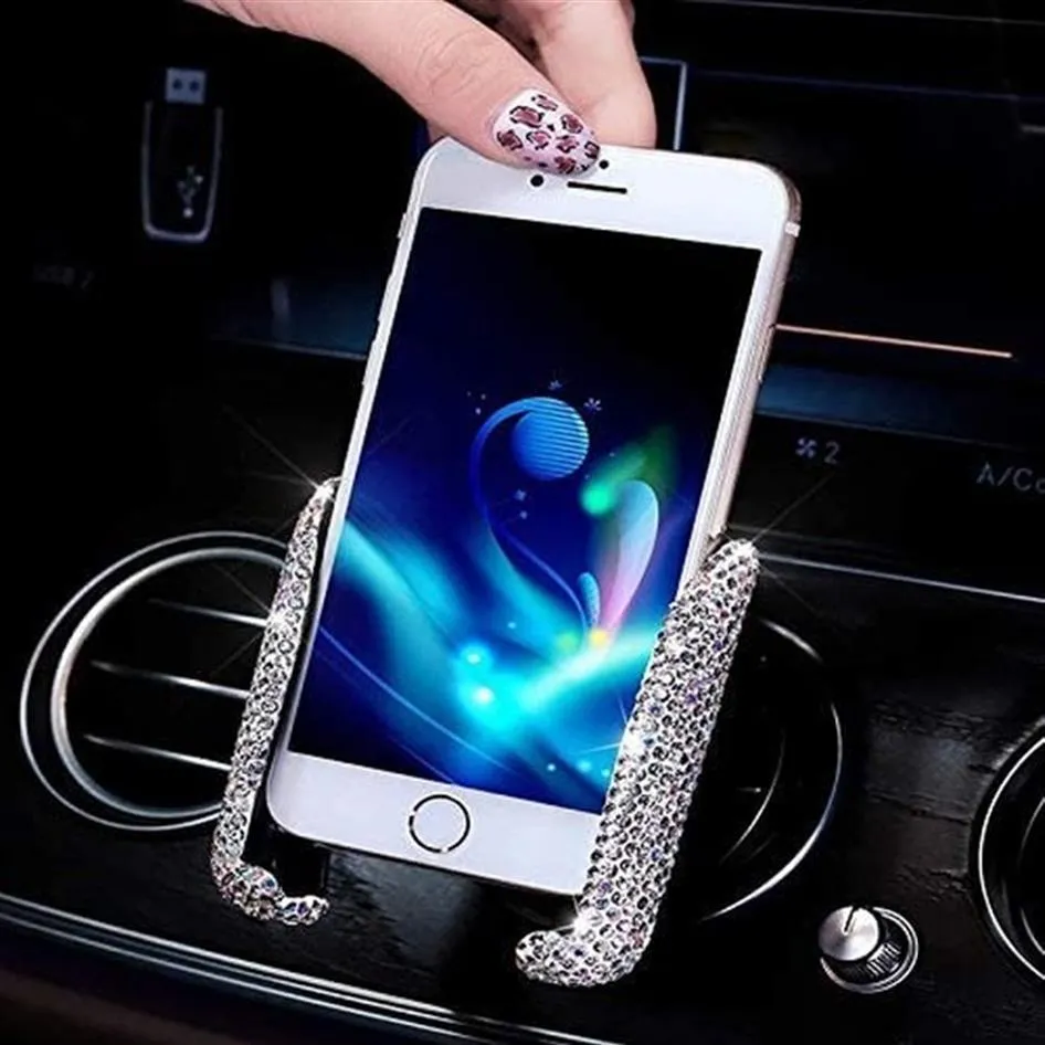 Bling Car Phone Holder Mini Car Dash Air Vent Automatic Phone Mount Universal 360°Adjustable Crystal Auto Stand Phone Holder Acces2910