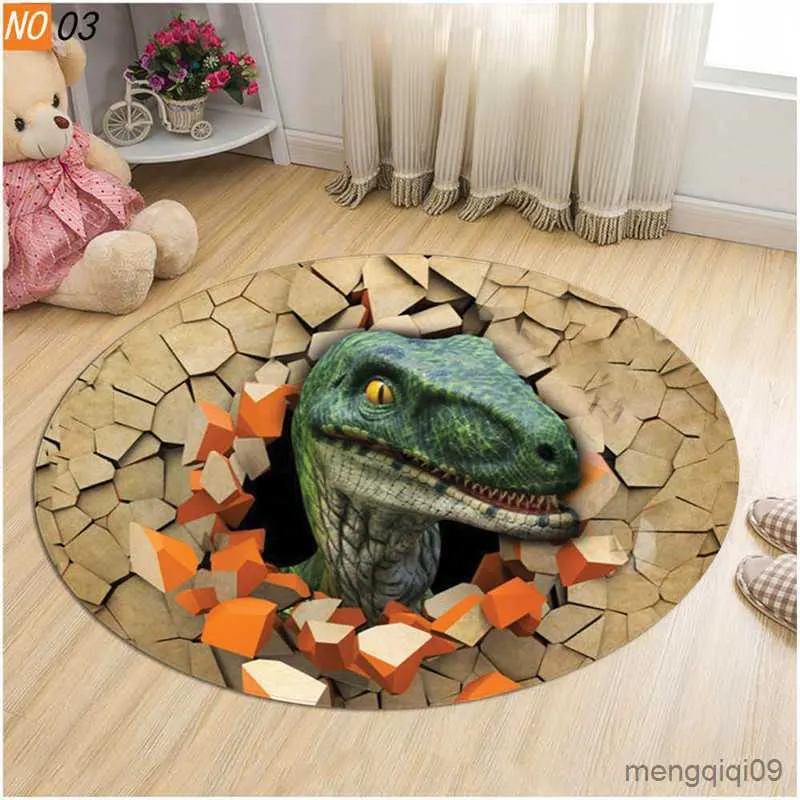 Carpets Living Room Carpet Children Dinosaur Round Mats For Coffee Table Home Kids Floor Rug Covering Anti-Slip Salon R230728