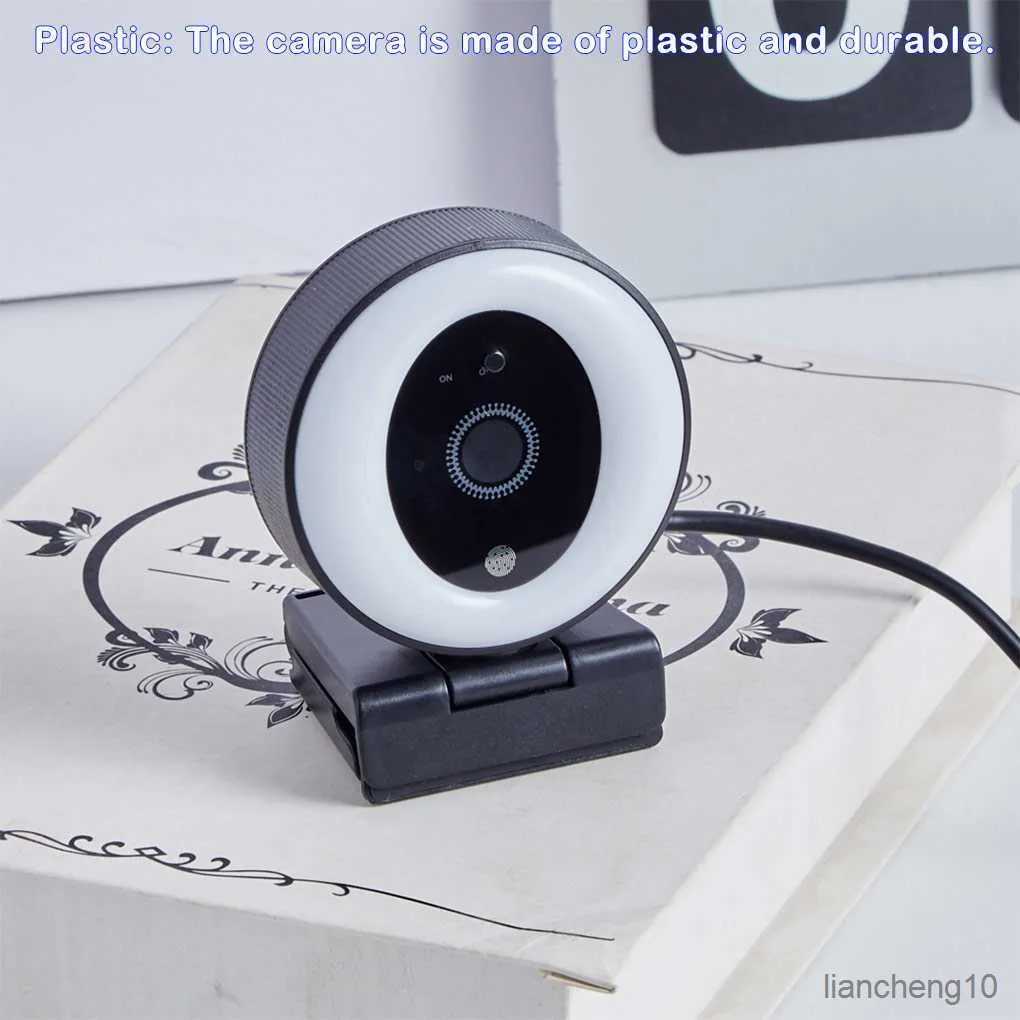 Webcams 2K High-definition live streaming camera Groothoek Panoramische webcam met lichtring R230728