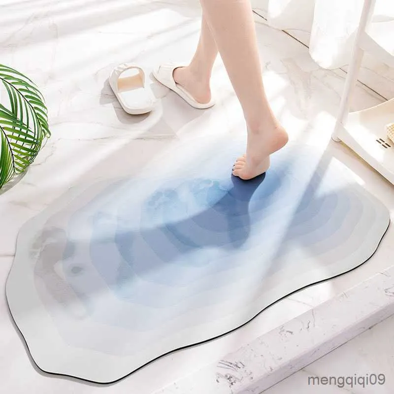 Mattor Gradient Color Tech Velvet Anti-Slip Bath Mat Super Water Thick Bath Room Rug Lätt att rengöra snabba torr badrumsmattor R230728