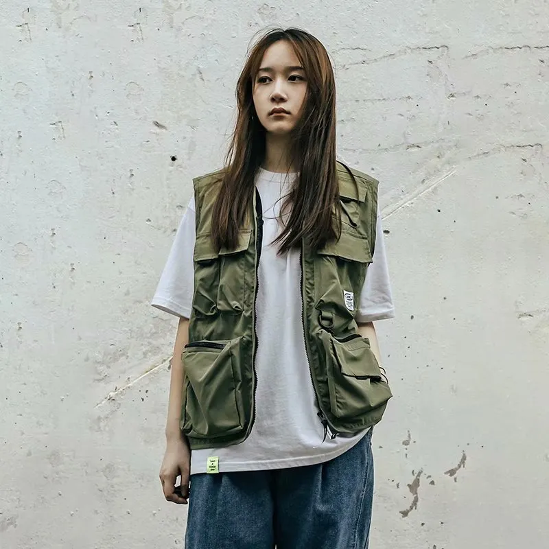 Men's Vests High Street Toog Vest Men Streetwear Cargo Hip Hop Sleeveless Jacket Gilet Military Multi Pocket Outdoors_voghion.com