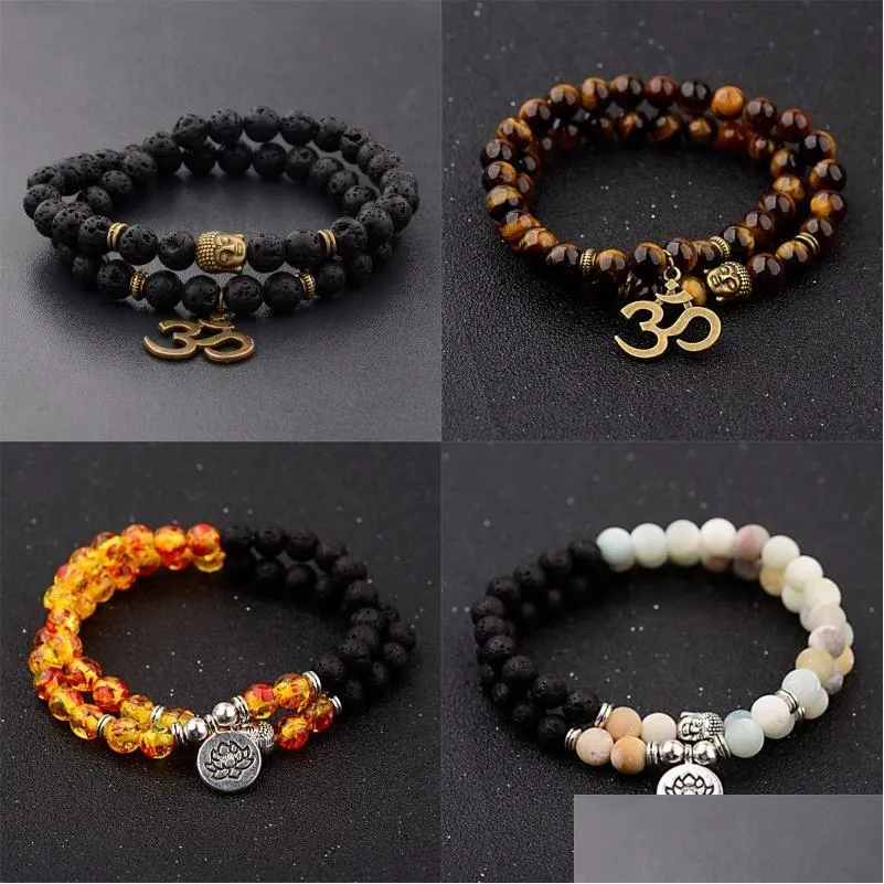 Konst och hantverk Bangle Men Armband Natural Moonstone Bead Tibetan Buddha Chakra Lava Stone Diffuser Armelets smycken gåva Drop Deliv Dhvye