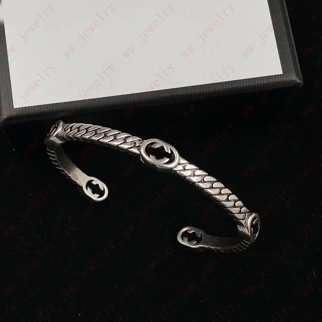 Bracciale semi-aperto di moda semplice con motivo intagliato in argento intrecciato vintage, designer di gioielli, bracciale in argento da uomo e da donna, regalati il miglior regalo