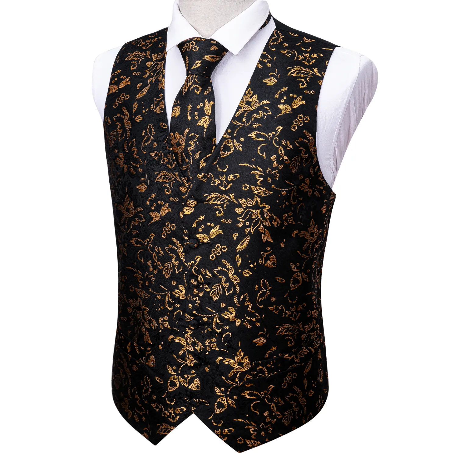 Gilet da uomo Arrivo Luxury Gold Men Suit Vest Tie Set Gilet di seta Gilet Homme Formal Business Party Weeding Alta qualità Barry.Wang 230727