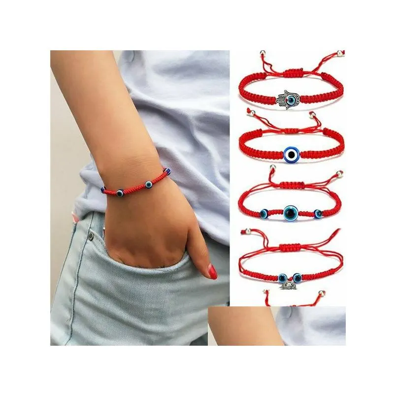 Bracelets De Charme Européen Et Américain Innovant Blue Eye Evil Corde Rouge Tissé À La Mode Chaîne De Main Réglable Ac277 Drop Delivery Dhnvc