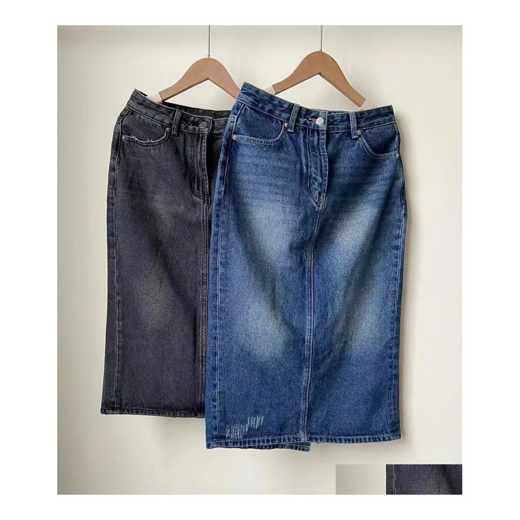 Gonne Gonna lunga da donna Denim Vita alta Jean Summer Traspirante Vintage Elegante Lettere Split Pants Modello classico A Drop Otngr