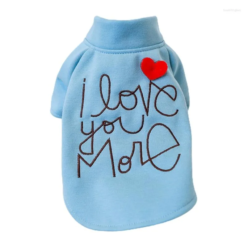 Camisas de pulôver de cor azul bebê para cães de tamanho médio a grande para uso ao ar livre camiseta à prova de vento colete grosso coração vermelho