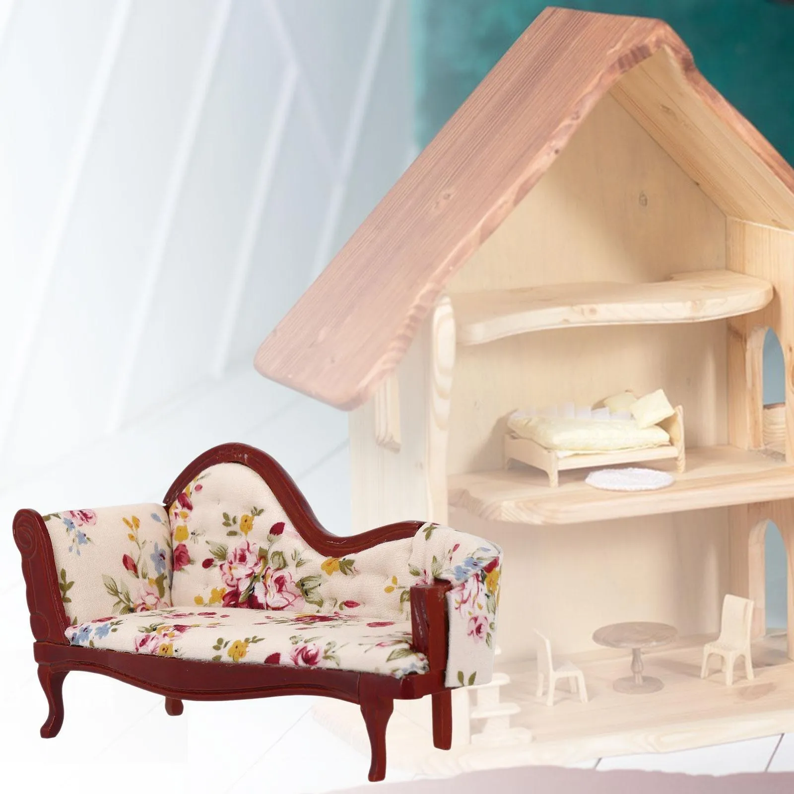 1:12 Dollhouse Sofa Stool Chair Accessory Furniture Model Toys Display Props Model for Doll House Outdoor Home Bedroom Ornaments