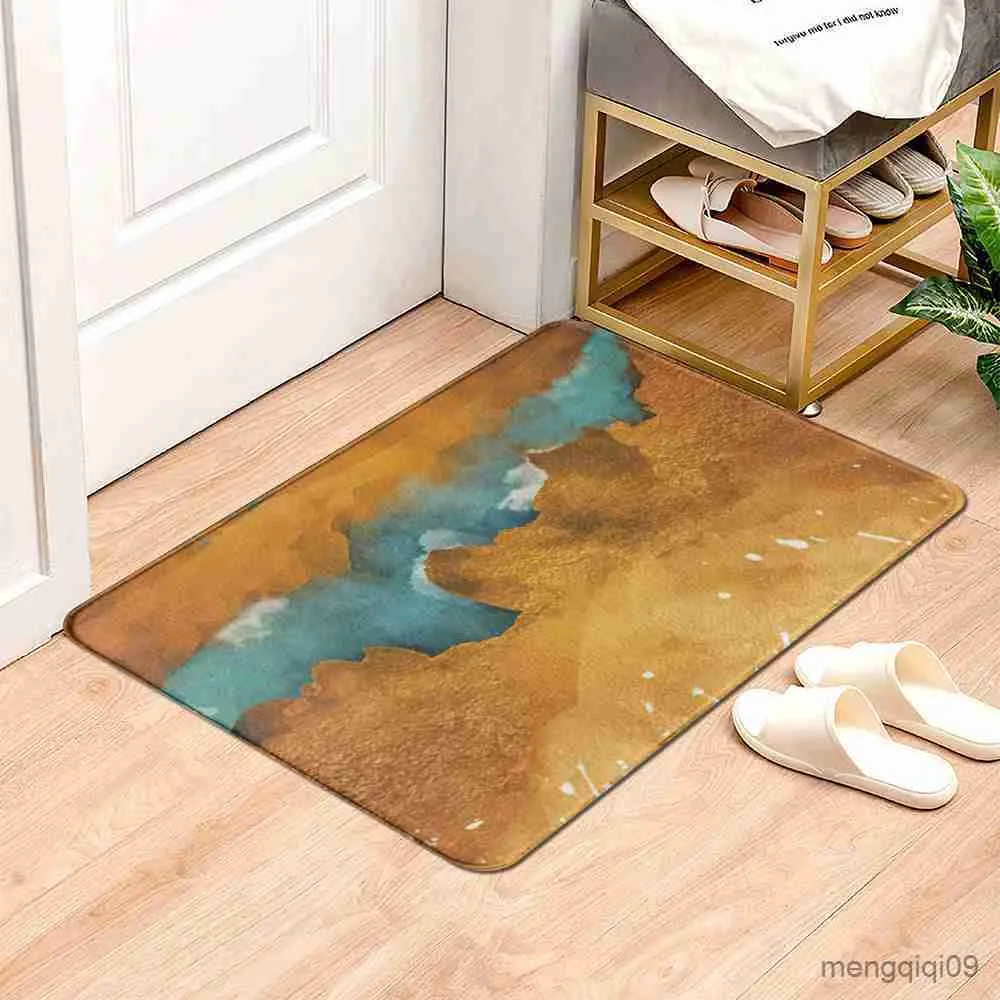 Mattor Golden Blue Marble Carpet Entrance Doormat Bath Floor Mattor Mat Anti-Slip Kitchen Rug för Home Decorative Foot Mat R230728