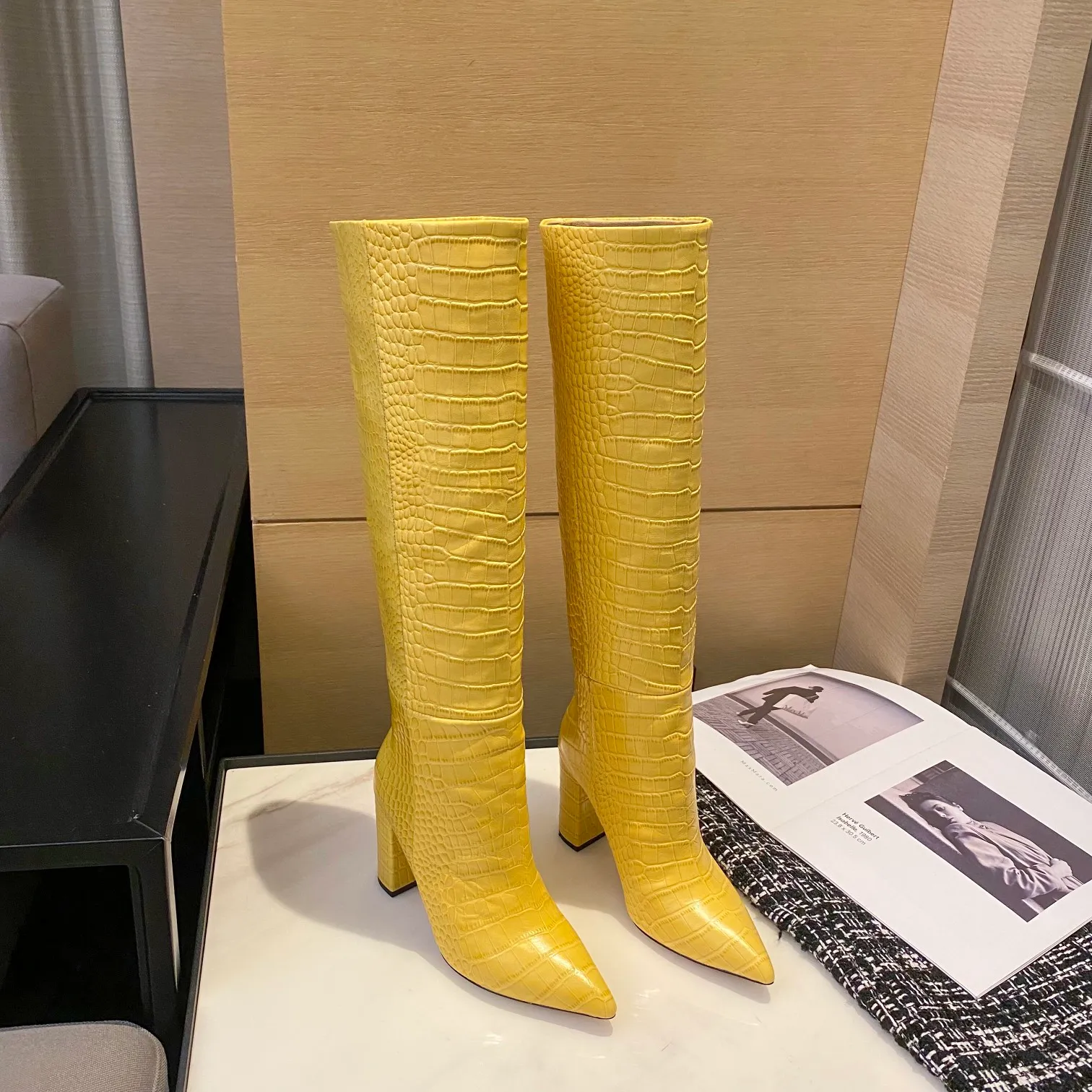 Womens Alligator Boots with Chunky Heels, 850mm Cusp Toe