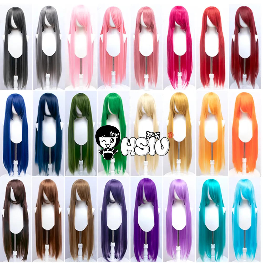 Cosplay Wigs HSIU 100Cm Long Staight Cosplay Wig Resistente ao Calor Cabelo Sintético Anime Party perucas 42 cores Colorida Marca Livre peruca rede de cabelo 230727