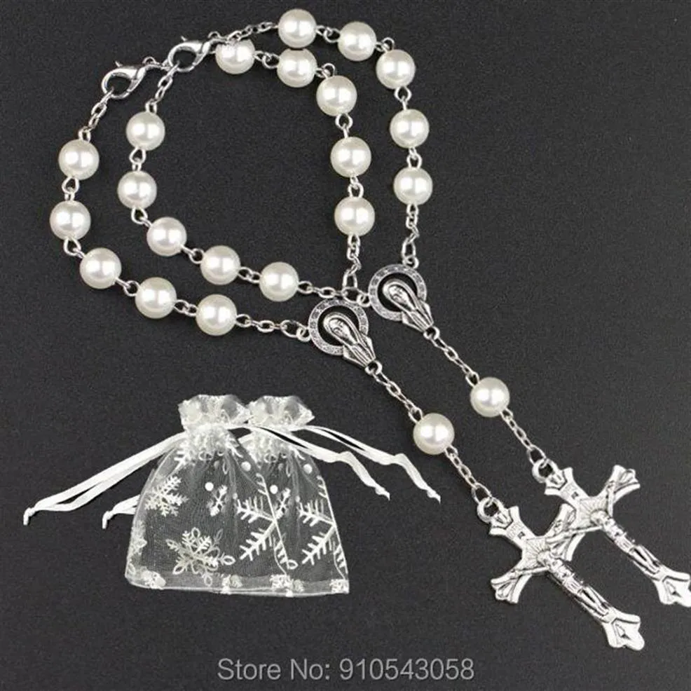 Party Favor Simplewoo Första nattvardsgåvor Baptism Rosary Favors Recuerdos de Bautizo Quinceanera White Silv Pack of 12pcs2510